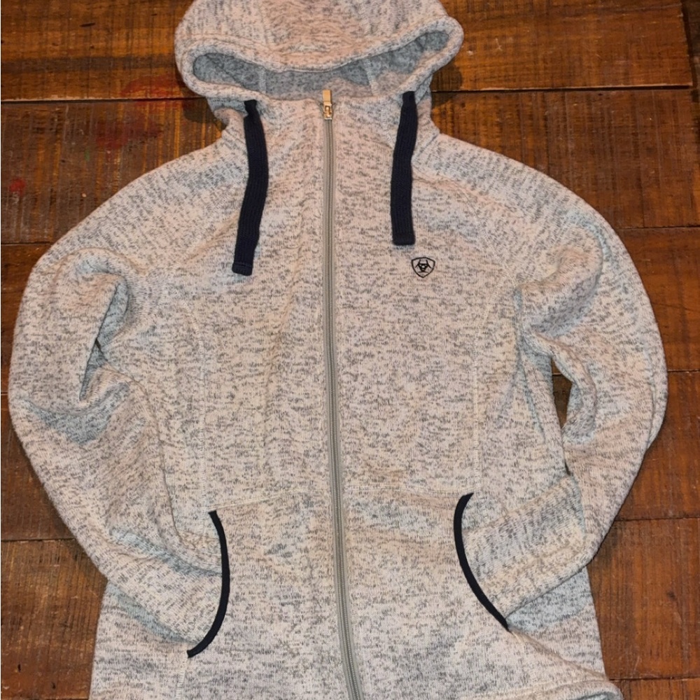 Ariat Gray Zip Up Hooded Jacket Small | Cozy Athleisure Lightweight Hoodie